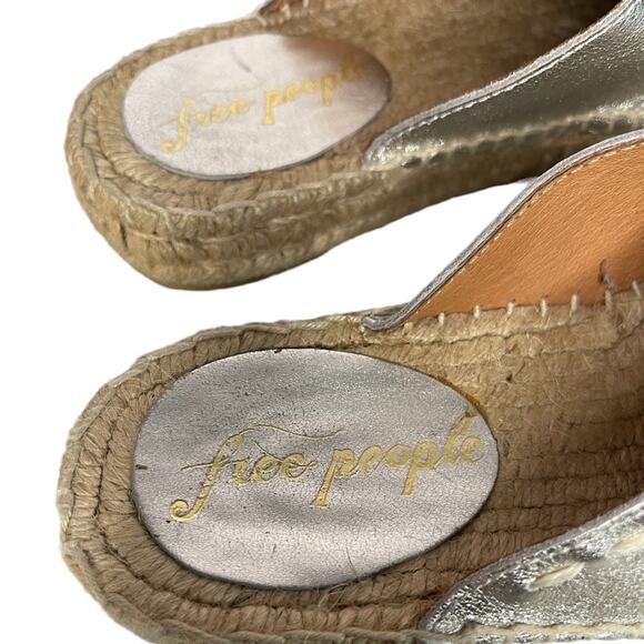 Free People Silver Metallic Tuscan Platform Espadrille Leather Slip On Sandals 6 - Picture 6 of 9